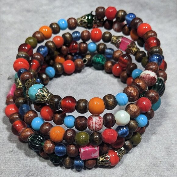 Bohemian Rainbow Festival Beaded Coil Bracelet - Picture 6 of 10